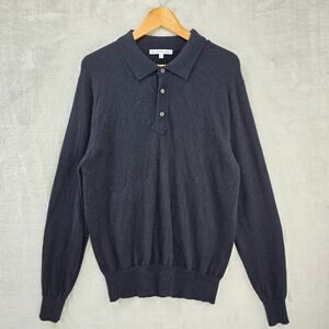 The Cashmere Project Long Sleeve Polo Mens Large Black Cashmere Sweater Shirt